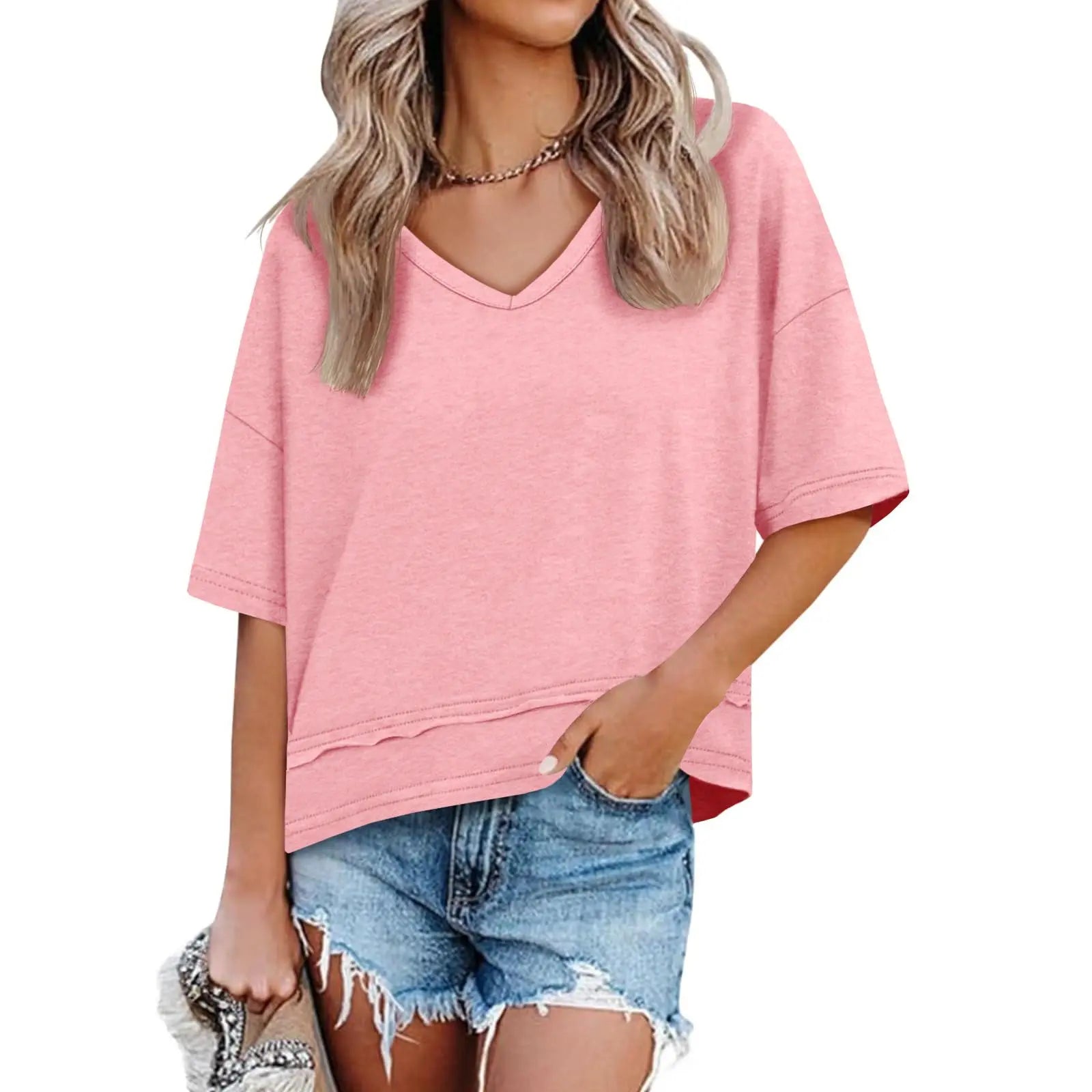UNCLECAT Womens V Neck T Shirts Summer Trendy Short Sleeve Shirts Loose Casual Tops Tee