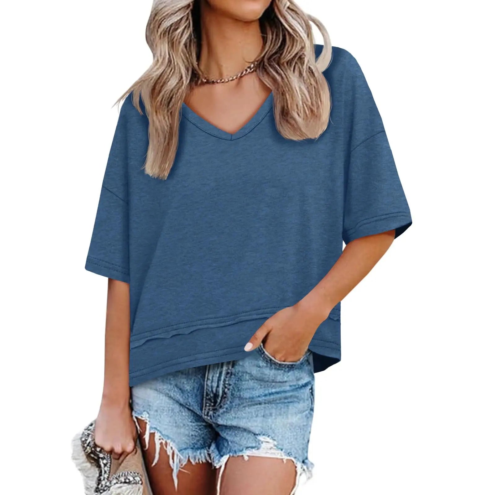 UNCLECAT Womens V Neck T Shirts Summer Trendy Short Sleeve Shirts Loose Casual Tops Tee