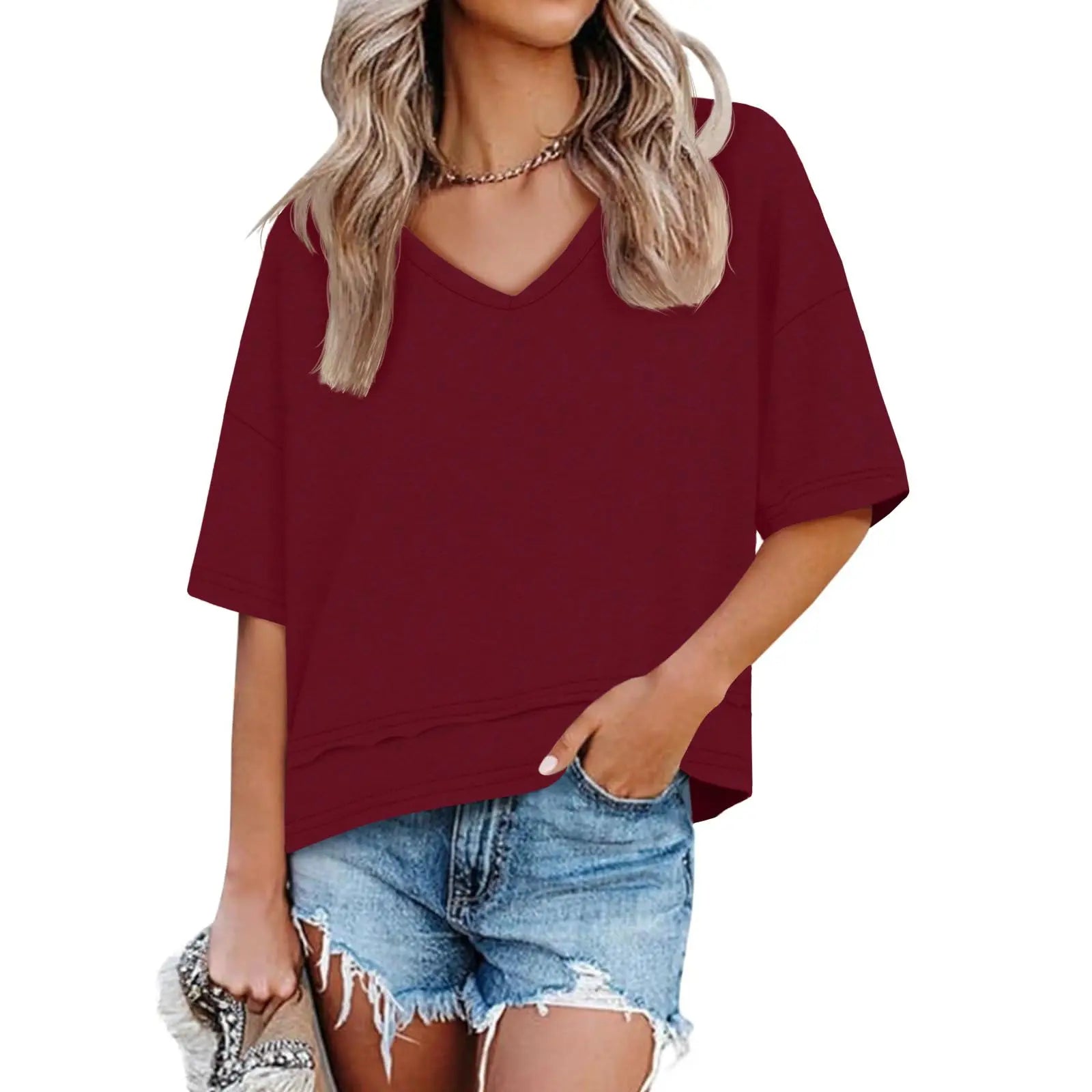 UNCLECAT Womens V Neck T Shirts Summer Trendy Short Sleeve Shirts Loose Casual Tops Tee