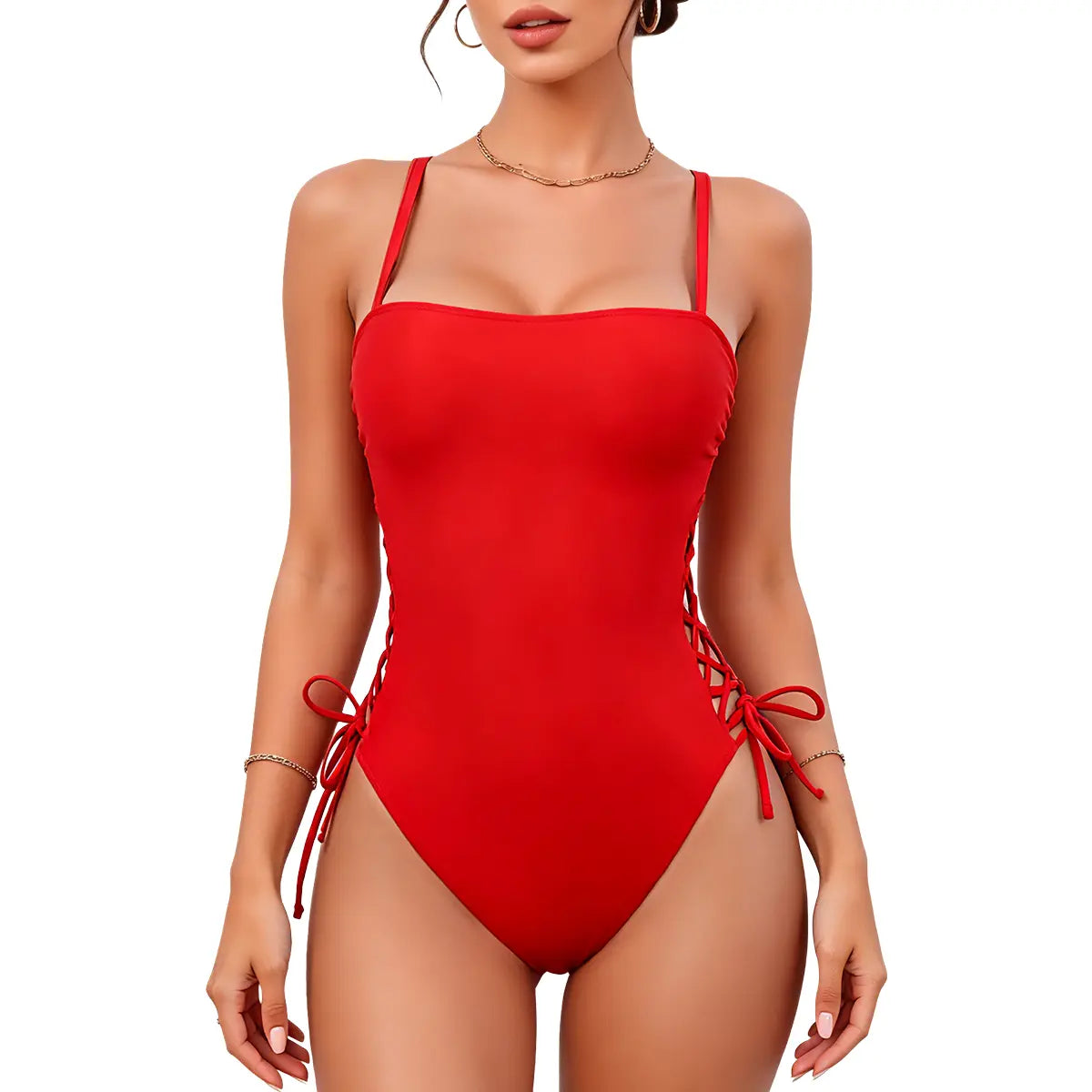 B2Prity Women One Piece Swimsuit Sexy Side Lace up Cutout Bathing Suit Adjustable Spaghetti Strap Tummy Control Monokini Swimwear