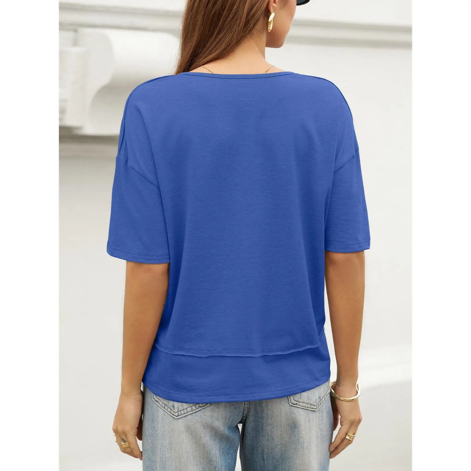UNCLECAT Womens V Neck T Shirts Summer Trendy Short Sleeve Shirts Loose Casual Tops Tee