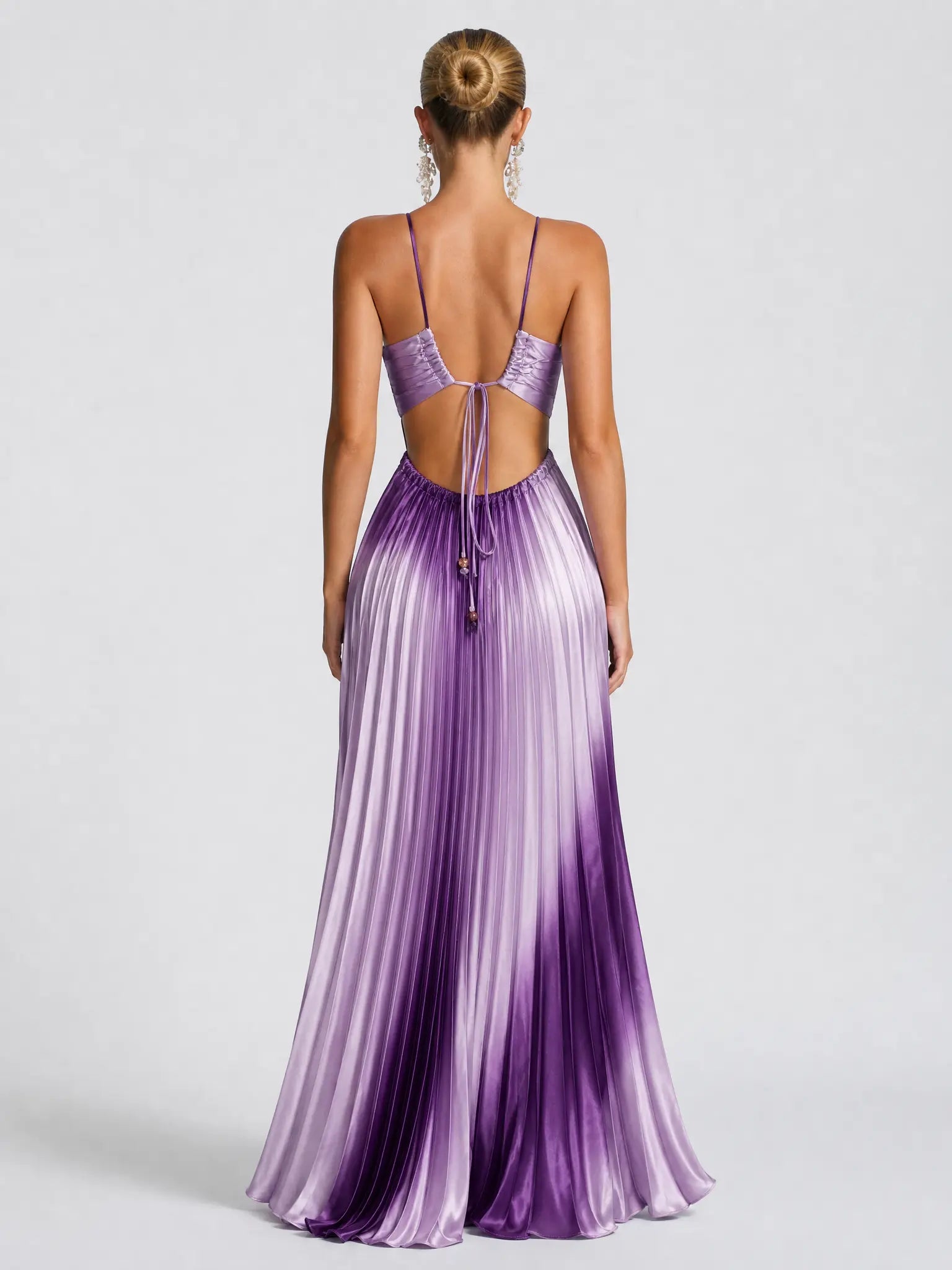 Likemychoice 2026 Halter Cutout Ombre Pleated Maxi Dress - Satin Party Vacation Gown