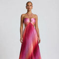 Likemychoice 2026 Halter Cutout Ombre Pleated Maxi Dress - Satin Party Vacation Gown