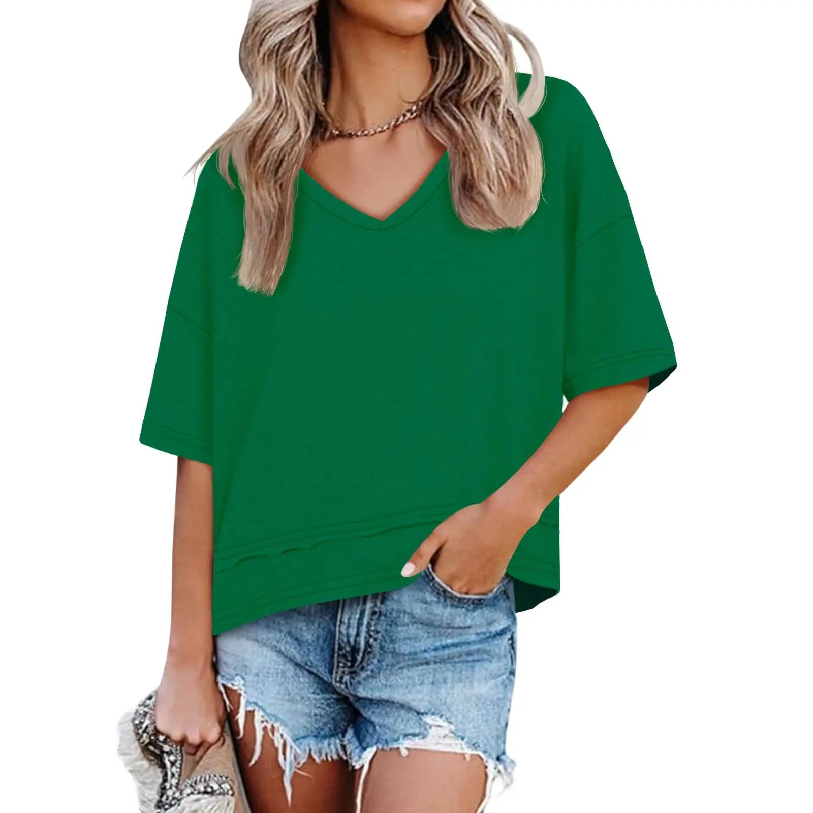 UNCLECAT Womens V Neck T Shirts Summer Trendy Short Sleeve Shirts Loose Casual Tops Tee