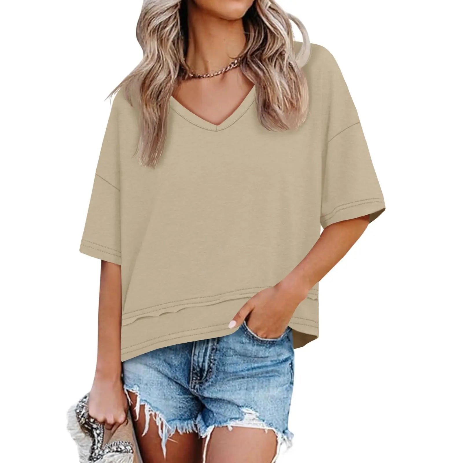 UNCLECAT Womens V Neck T Shirts Summer Trendy Short Sleeve Shirts Loose Casual Tops Tee