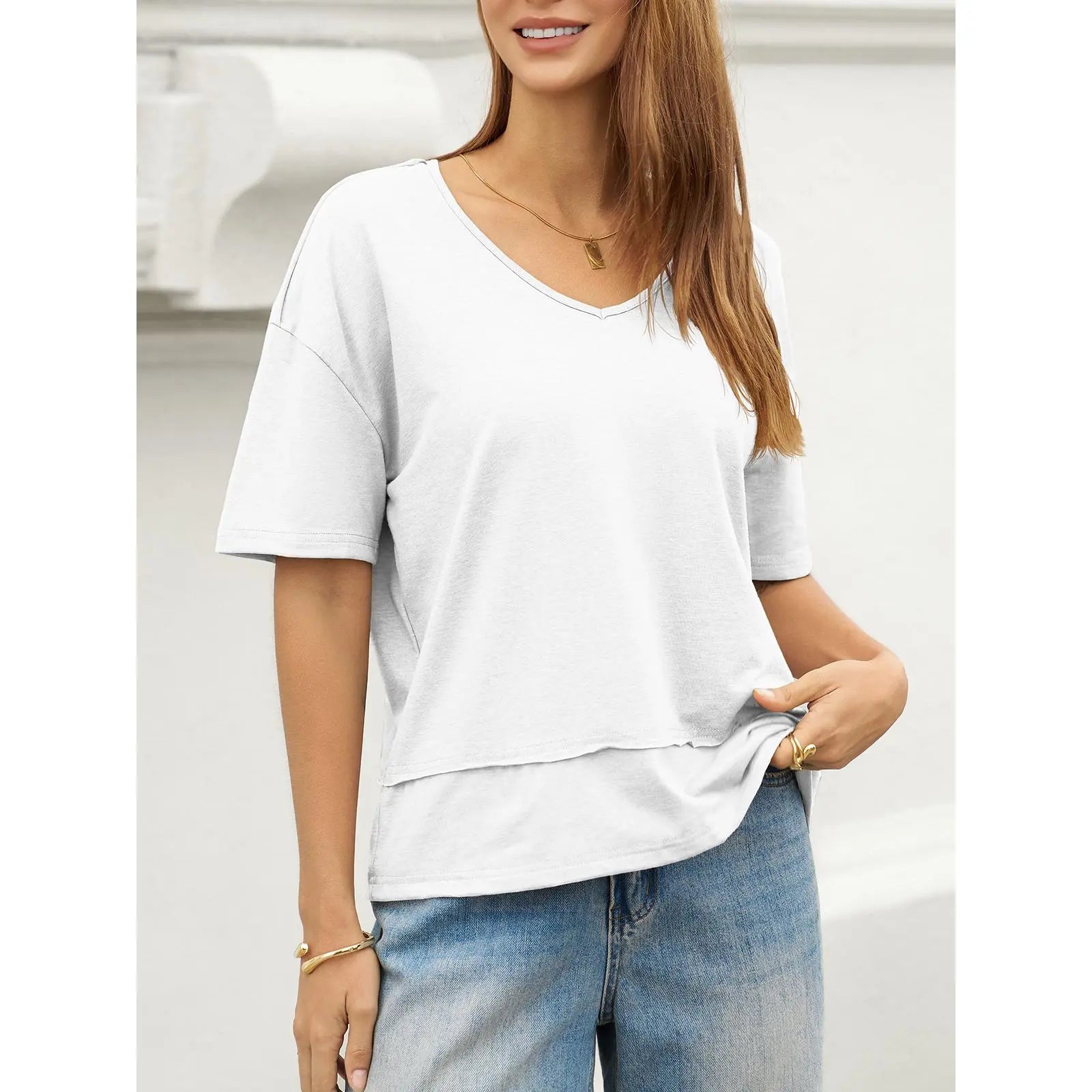 UNCLECAT Womens V Neck T Shirts Summer Trendy Short Sleeve Shirts Loose Casual Tops Tee