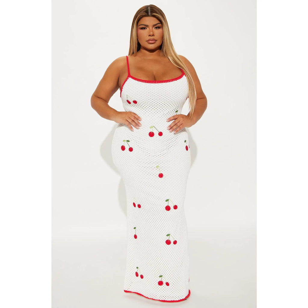 Sweet Girl Cherry Crochet Maxi Dress - White/Combo
