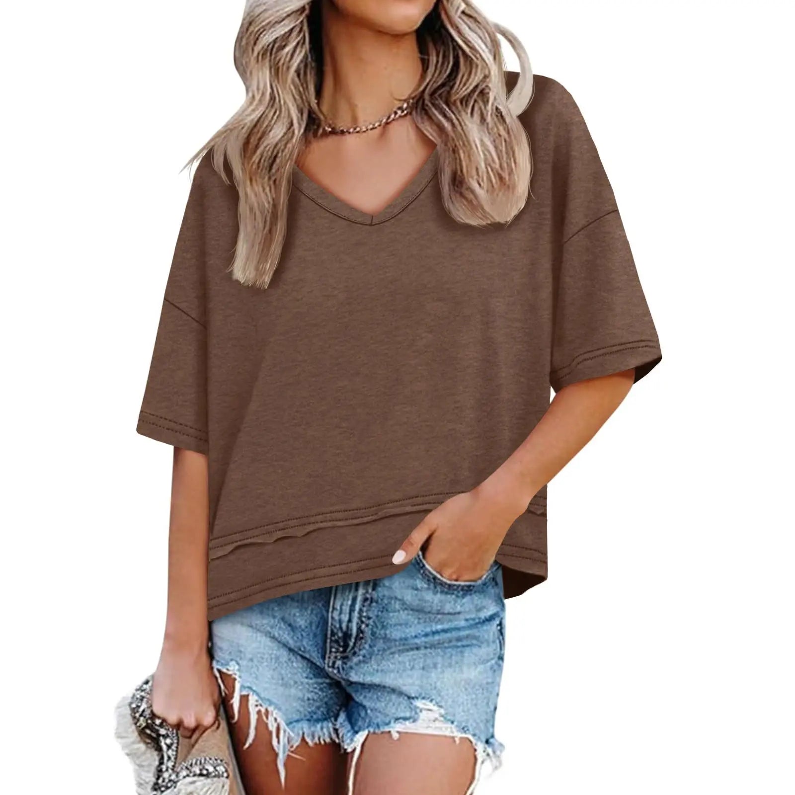 UNCLECAT Womens V Neck T Shirts Summer Trendy Short Sleeve Shirts Loose Casual Tops Tee