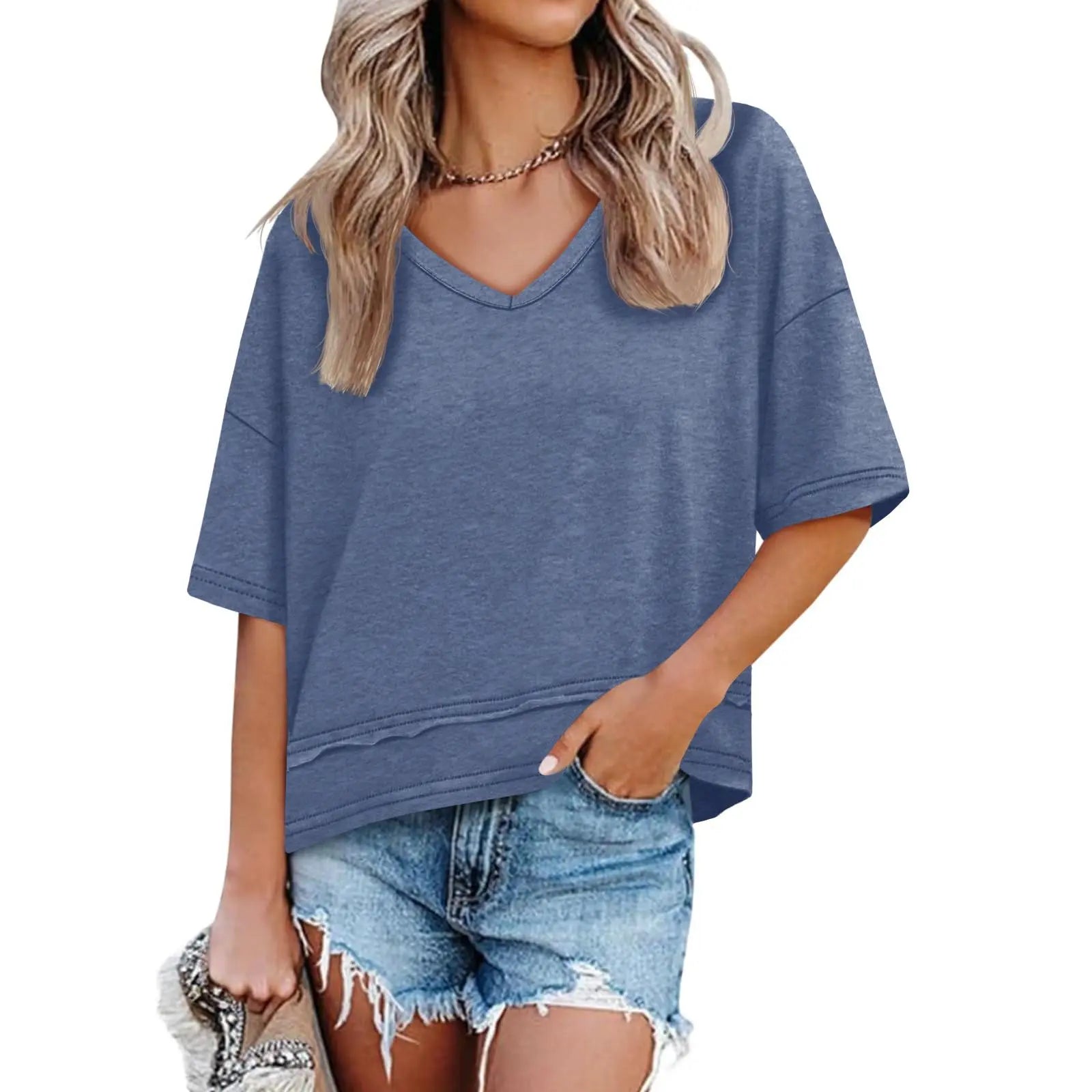 UNCLECAT Womens V Neck T Shirts Summer Trendy Short Sleeve Shirts Loose Casual Tops Tee