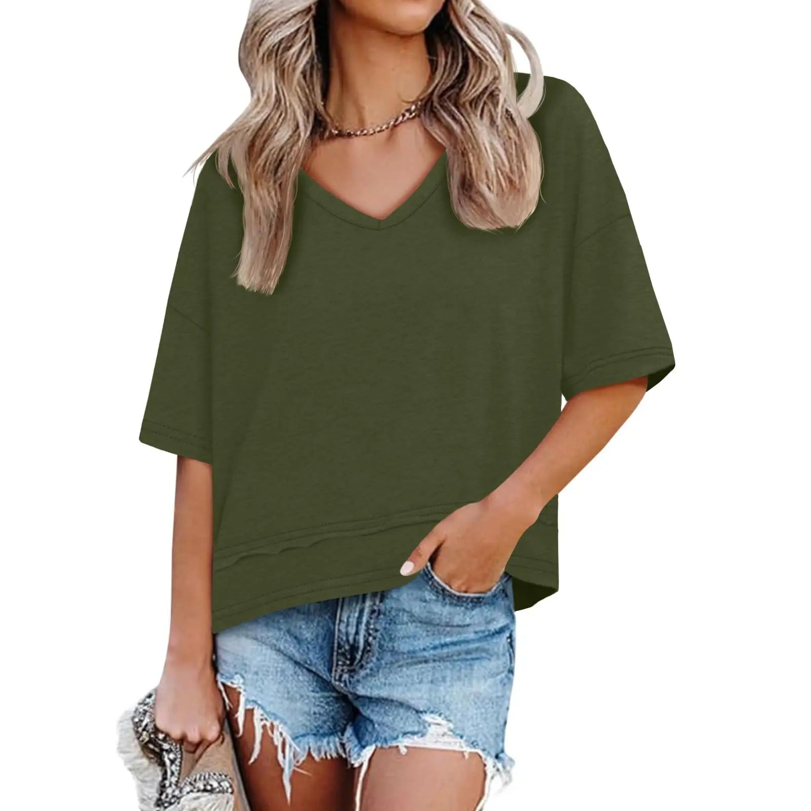 UNCLECAT Womens V Neck T Shirts Summer Trendy Short Sleeve Shirts Loose Casual Tops Tee