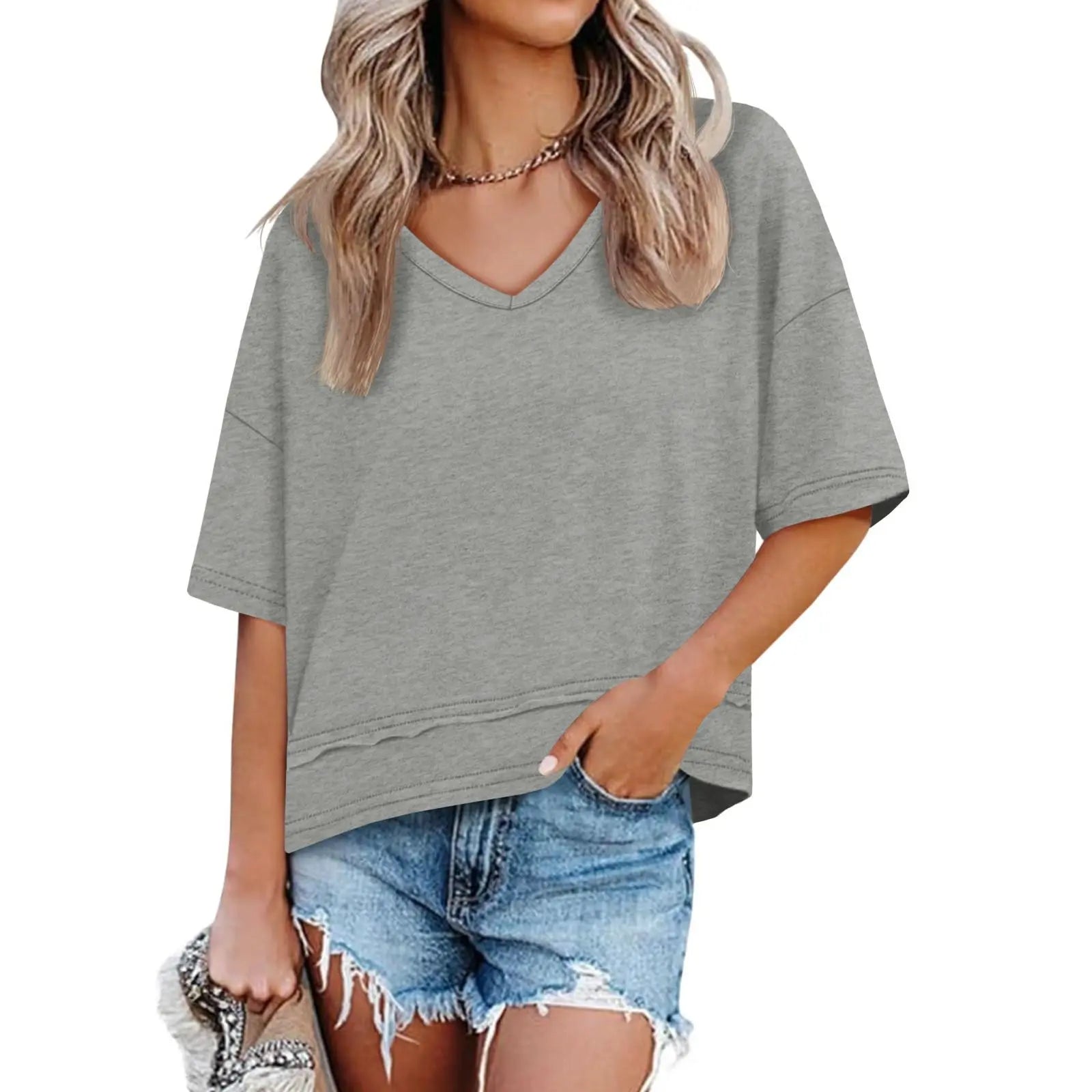 UNCLECAT Womens V Neck T Shirts Summer Trendy Short Sleeve Shirts Loose Casual Tops Tee