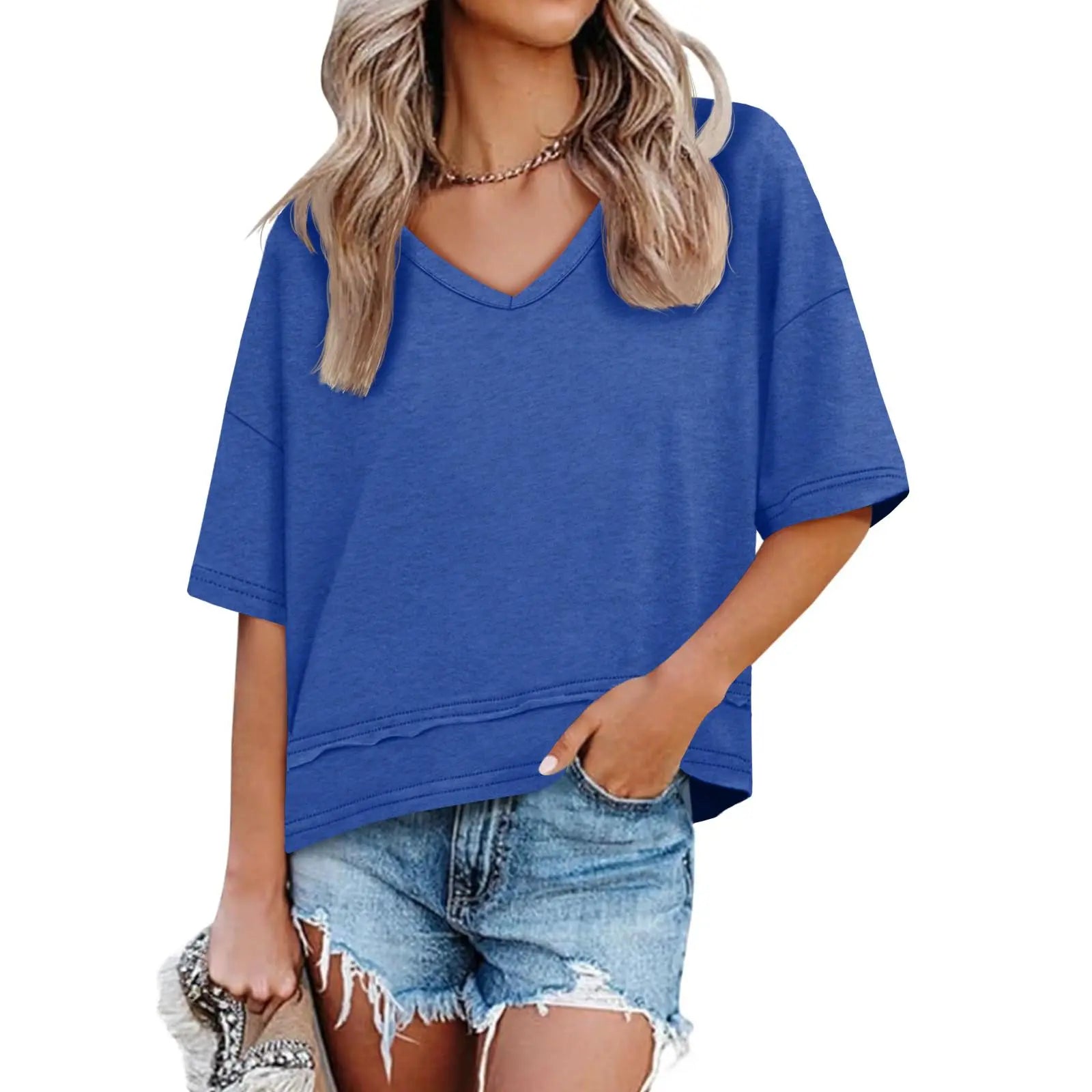 UNCLECAT Womens V Neck T Shirts Summer Trendy Short Sleeve Shirts Loose Casual Tops Tee