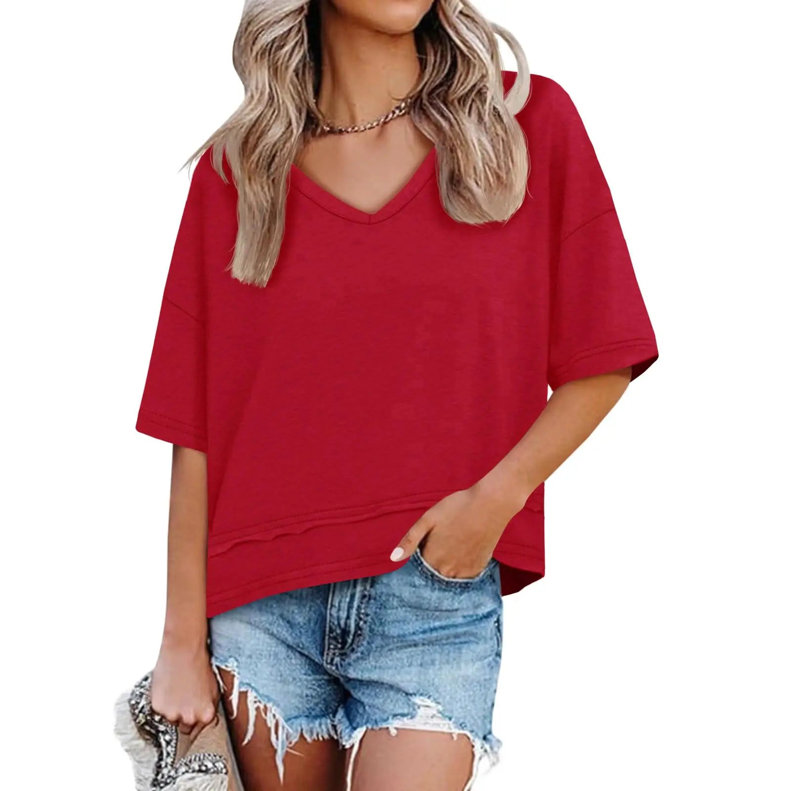 UNCLECAT Womens V Neck T Shirts Summer Trendy Short Sleeve Shirts Loose Casual Tops Tee