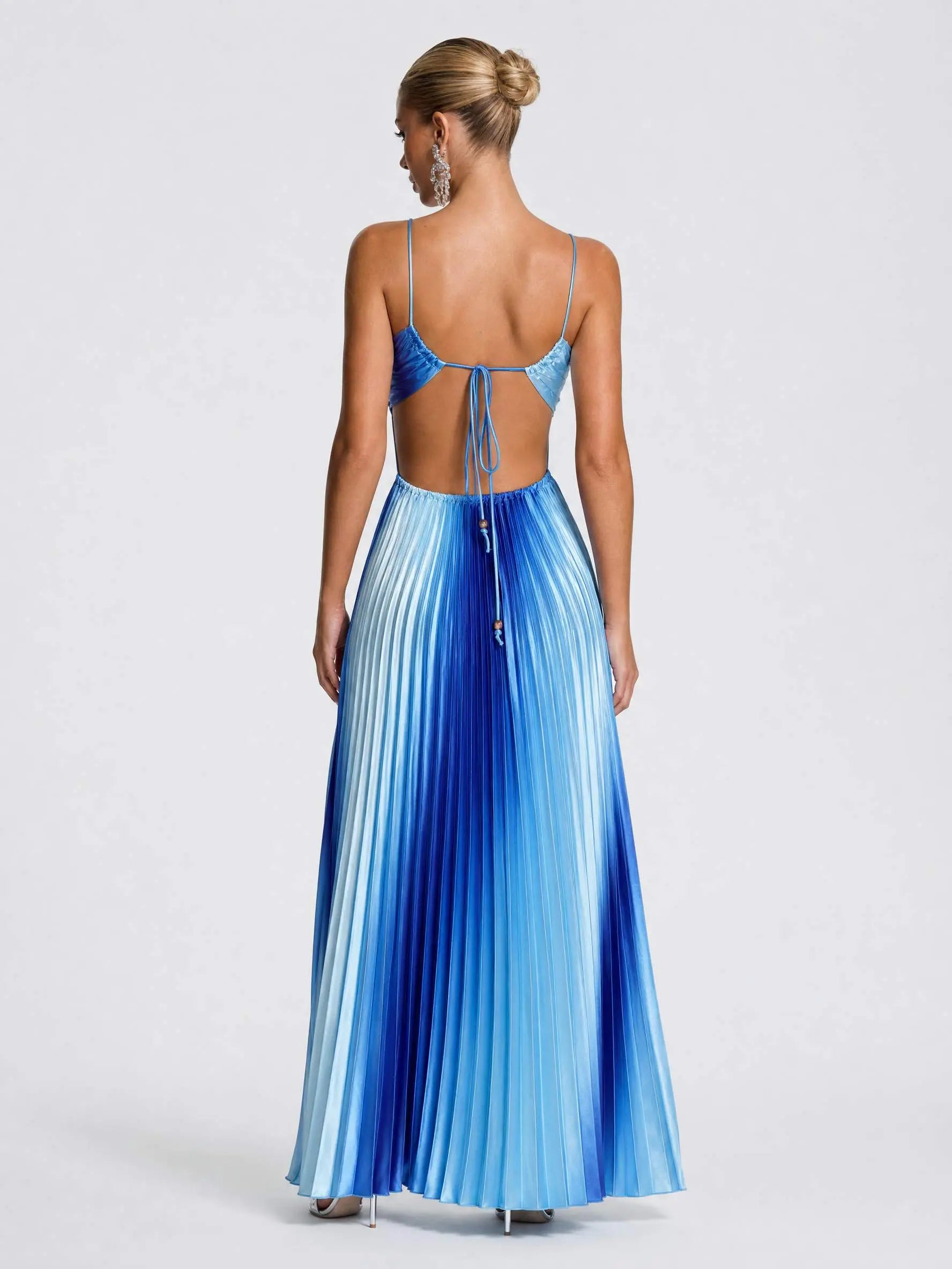 Likemychoice 2026 Halter Cutout Ombre Pleated Maxi Dress - Satin Party Vacation Gown