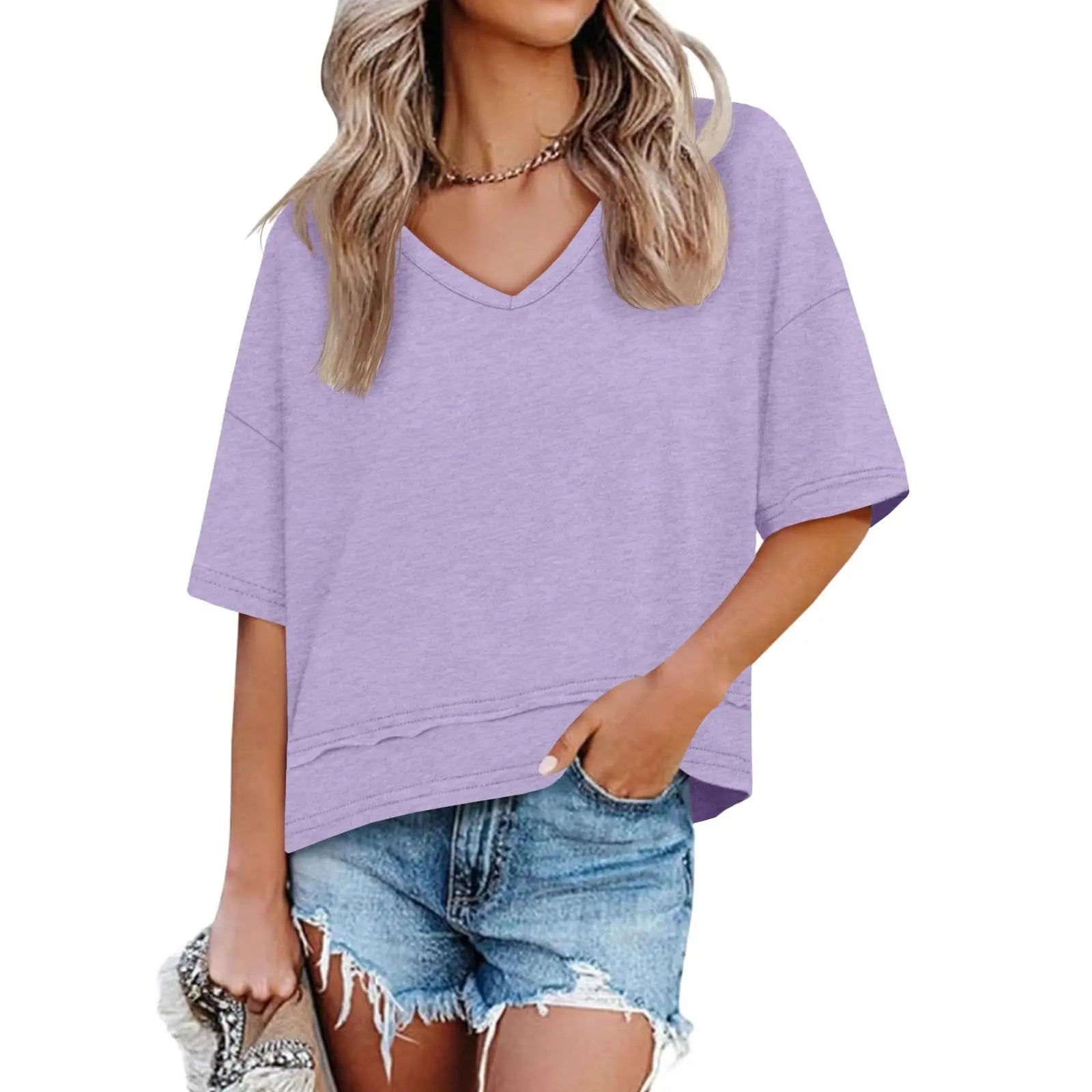 UNCLECAT Womens V Neck T Shirts Summer Trendy Short Sleeve Shirts Loose Casual Tops Tee