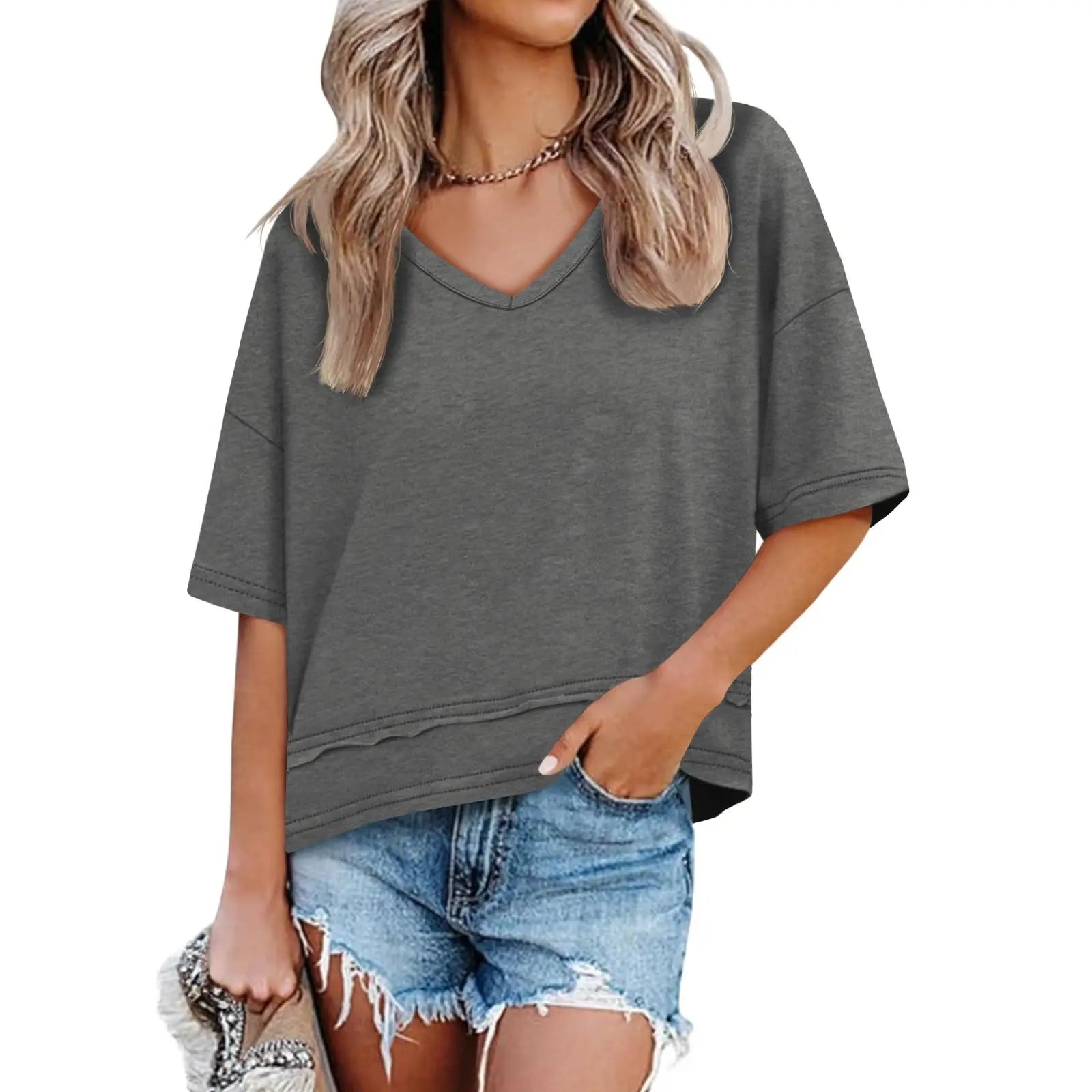 UNCLECAT Womens V Neck T Shirts Summer Trendy Short Sleeve Shirts Loose Casual Tops Tee