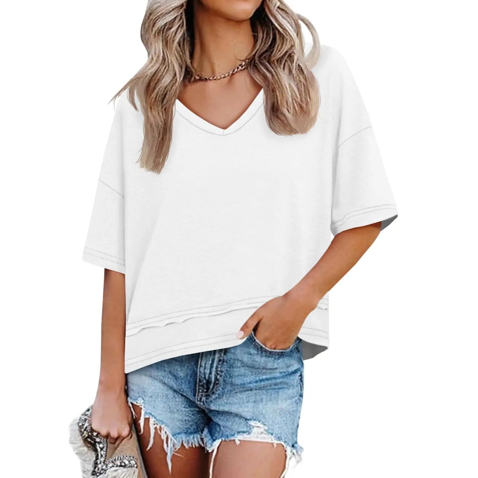 UNCLECAT Womens V Neck T Shirts Summer Trendy Short Sleeve Shirts Loose Casual Tops Tee