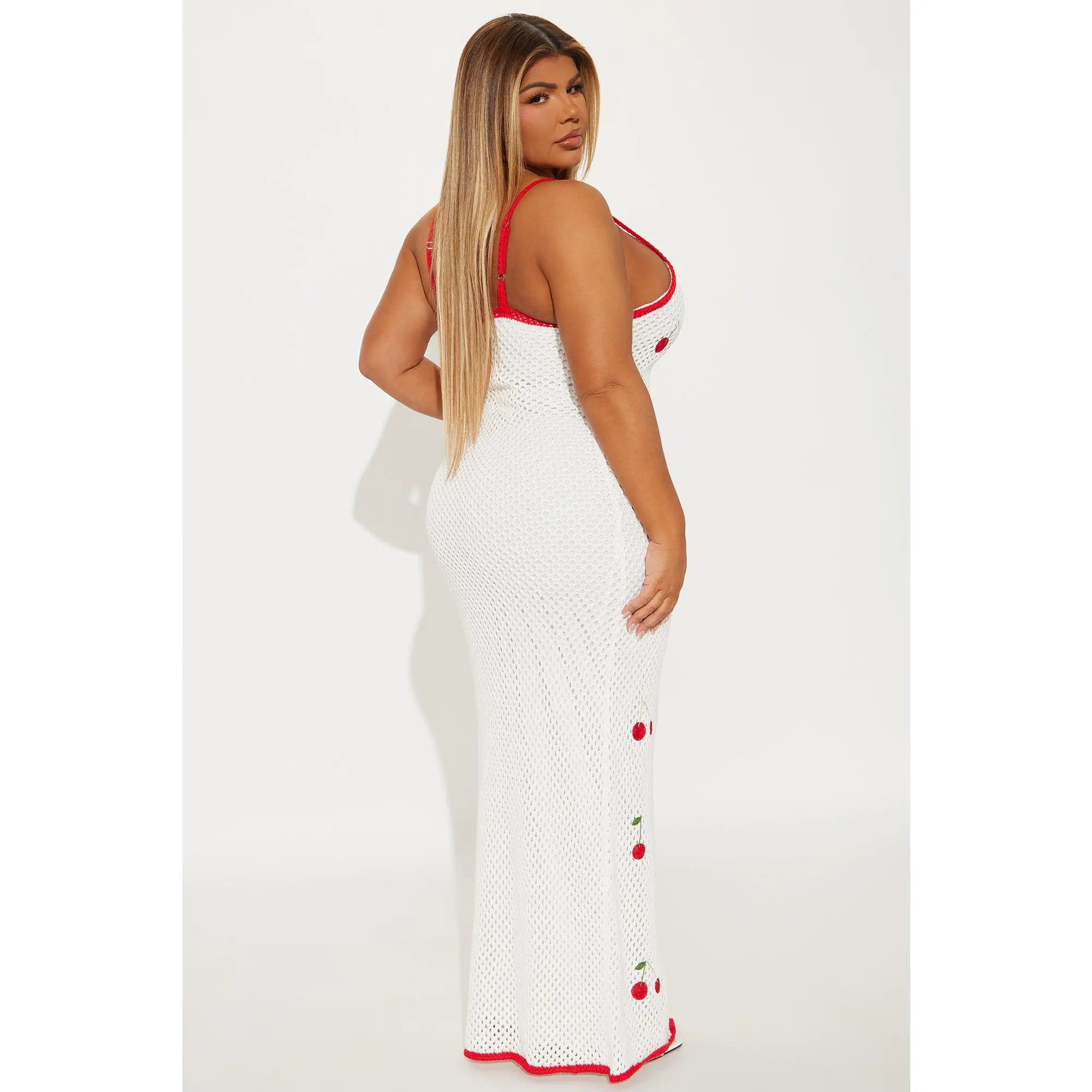 Sweet Girl Cherry Crochet Maxi Dress - White/Combo
