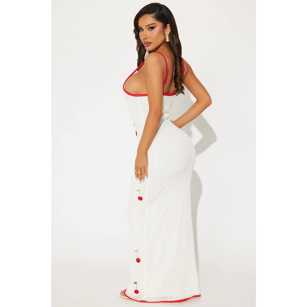 Sweet Girl Cherry Crochet Maxi Dress - White/Combo