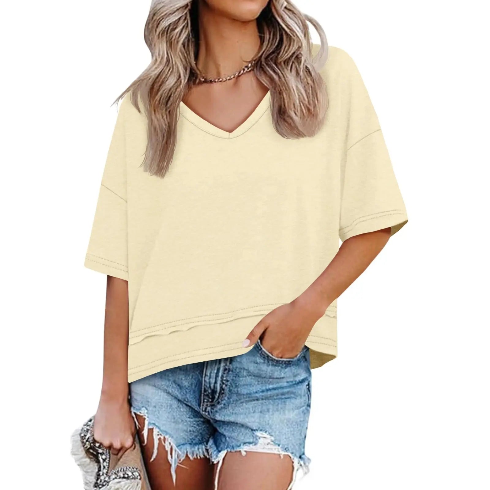 UNCLECAT Womens V Neck T Shirts Summer Trendy Short Sleeve Shirts Loose Casual Tops Tee