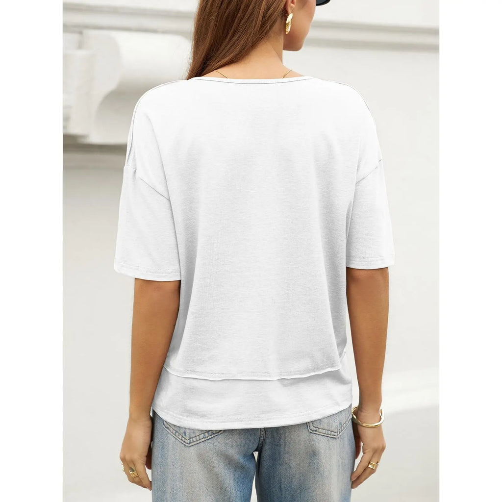 UNCLECAT Womens V Neck T Shirts Summer Trendy Short Sleeve Shirts Loose Casual Tops Tee