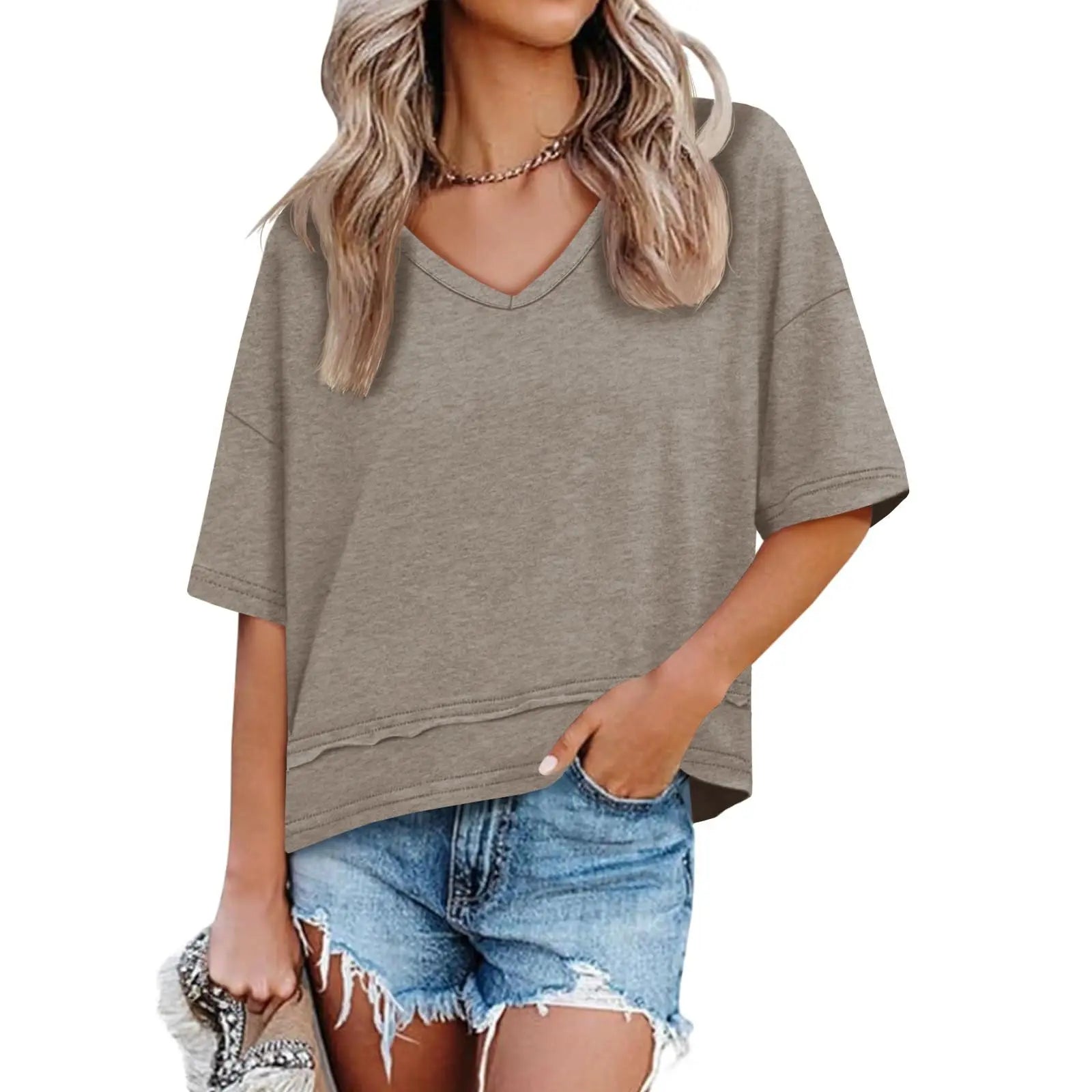 UNCLECAT Womens V Neck T Shirts Summer Trendy Short Sleeve Shirts Loose Casual Tops Tee