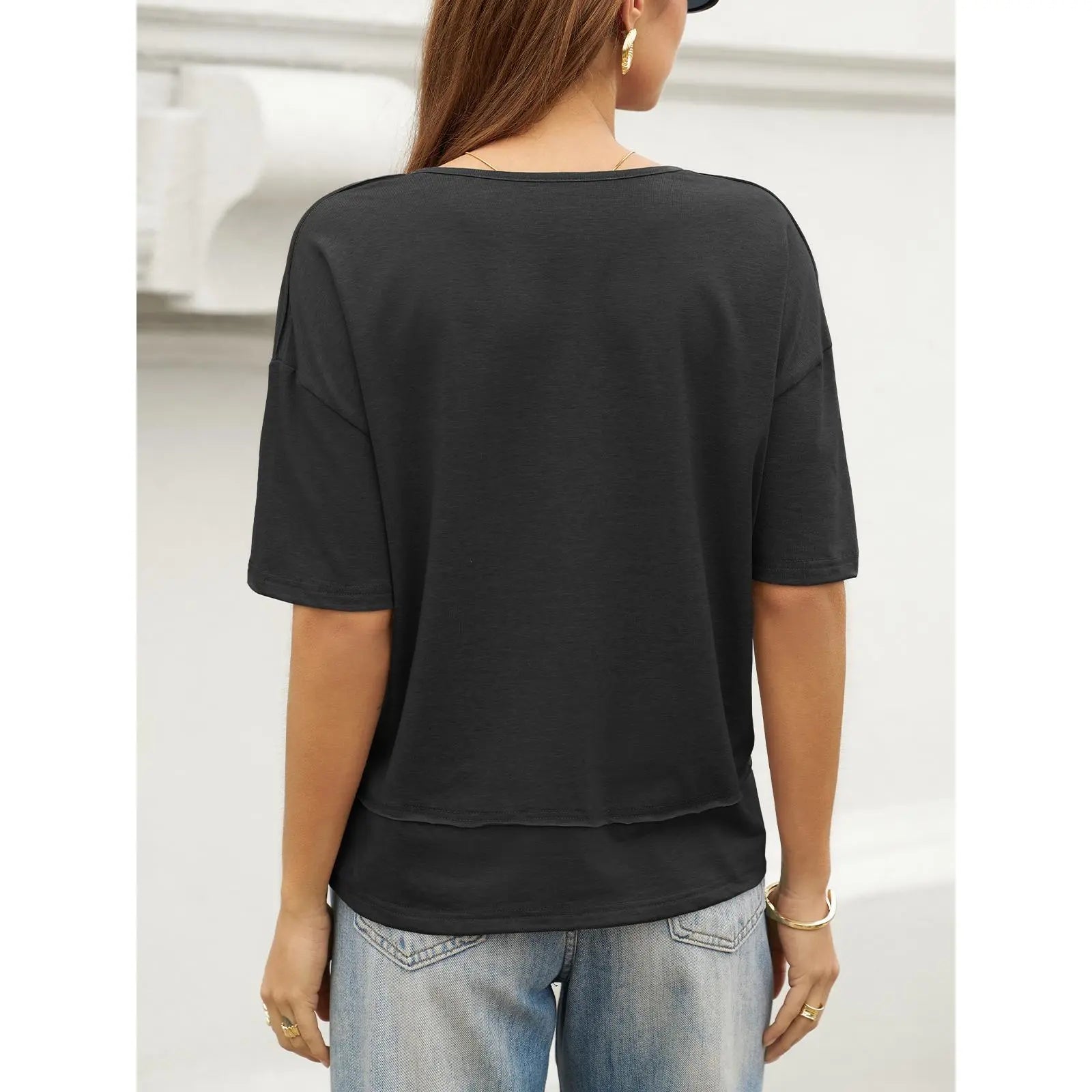 UNCLECAT Womens V Neck T Shirts Summer Trendy Short Sleeve Shirts Loose Casual Tops Tee