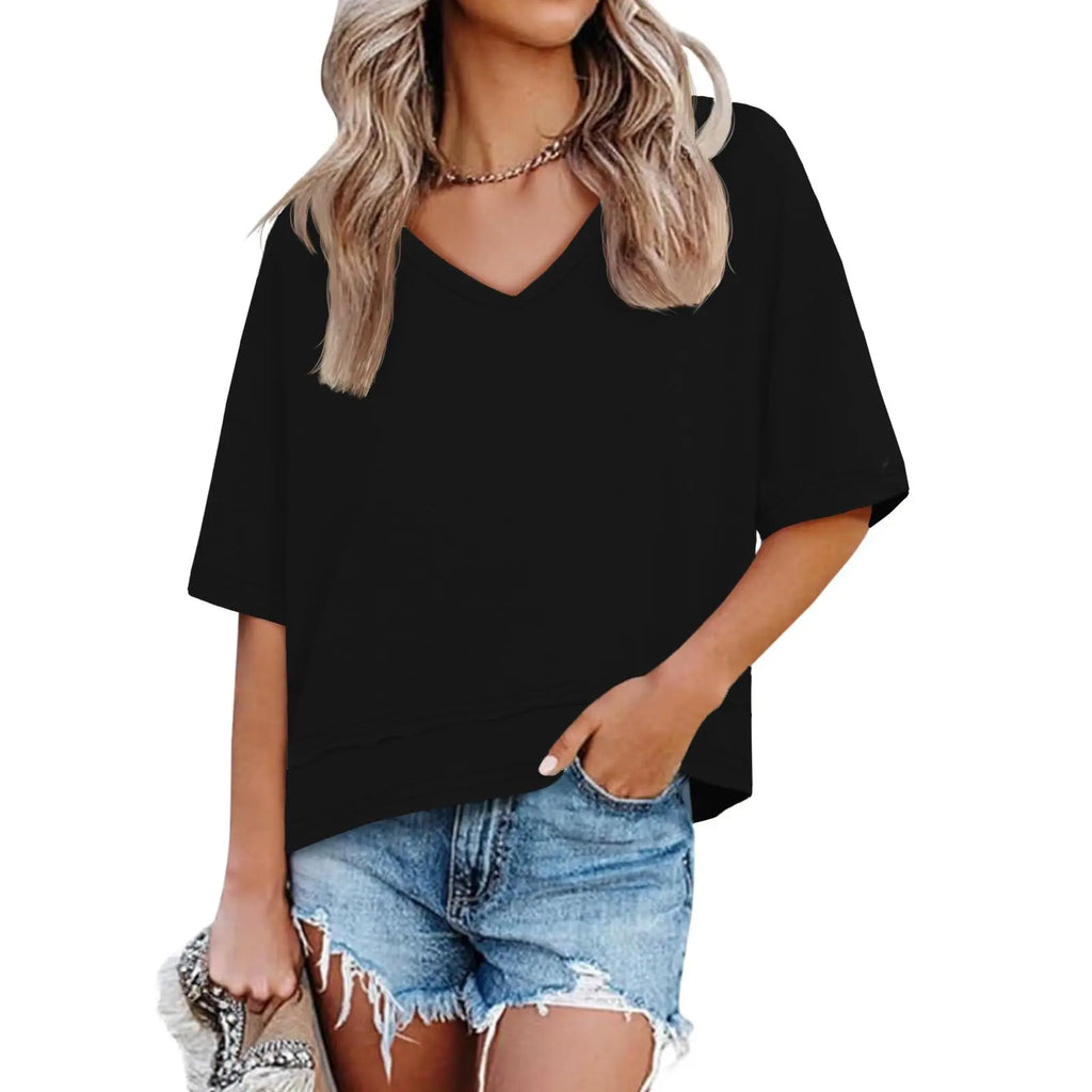 UNCLECAT Womens V Neck T Shirts Summer Trendy Short Sleeve Shirts Loose Casual Tops Tee