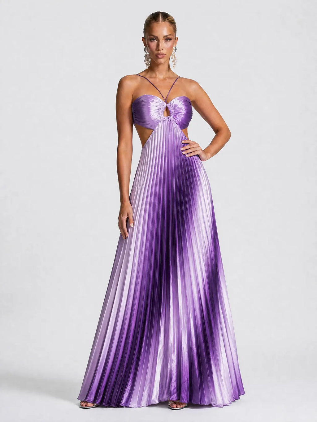Likemychoice 2026 Halter Cutout Ombre Pleated Maxi Dress - Satin Party Vacation Gown