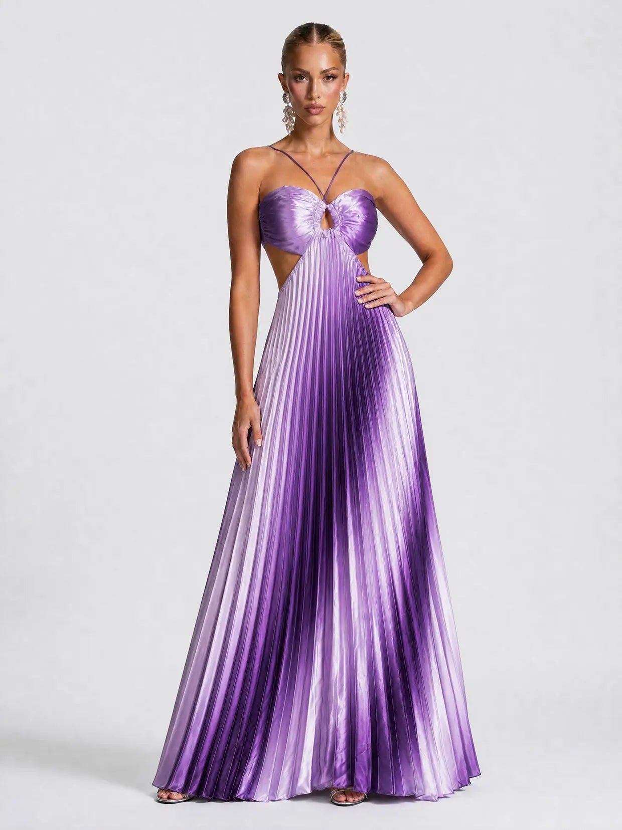 Likemychoice 2026 Halter Cutout Ombre Pleated Maxi Dress - Satin Party Vacation Gown