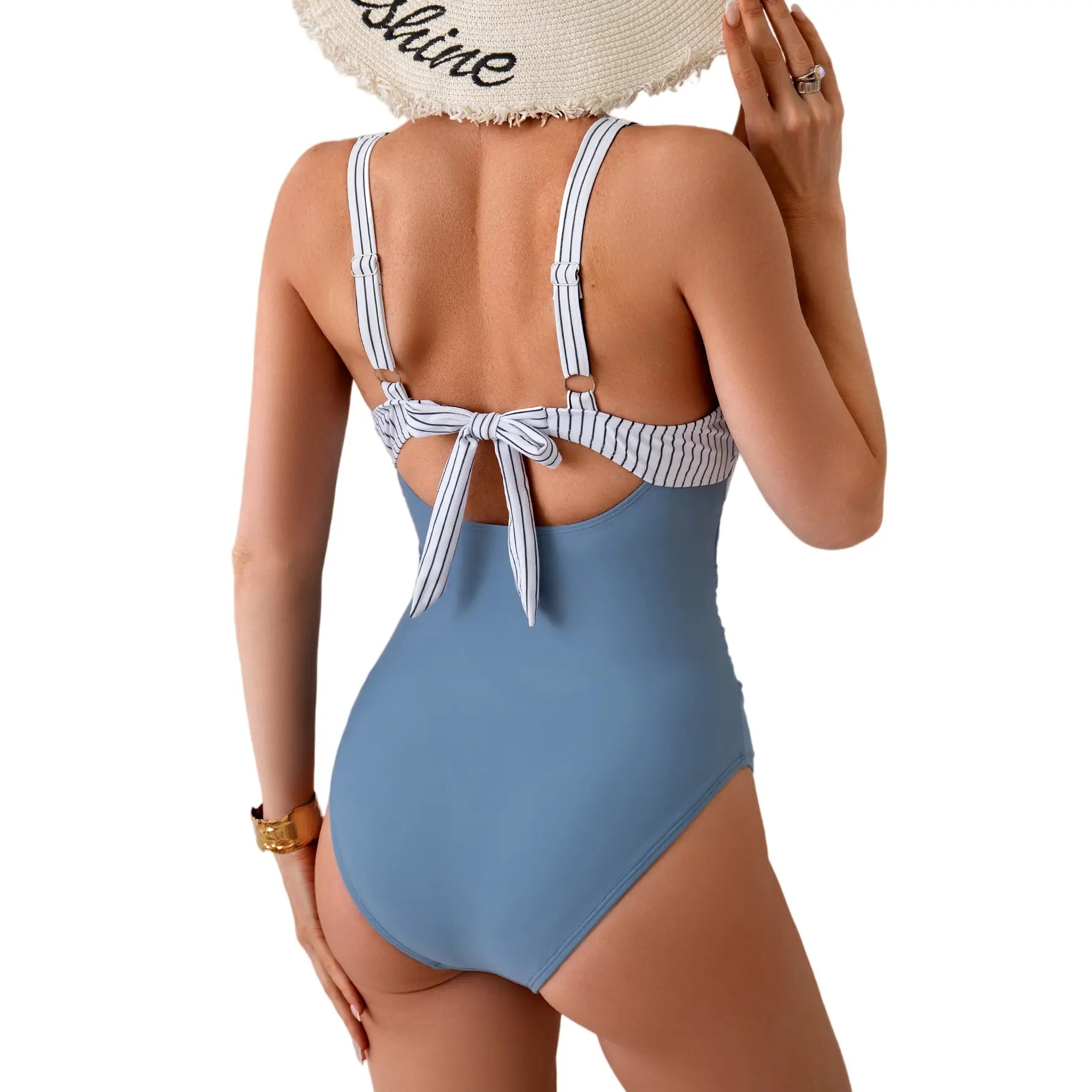 Eomenie Women'S One Piece Swimsuit Tummy Control Ruched Bathing Suit Cutout V Neck Swimwear High Cut Tie Back Swim Suit